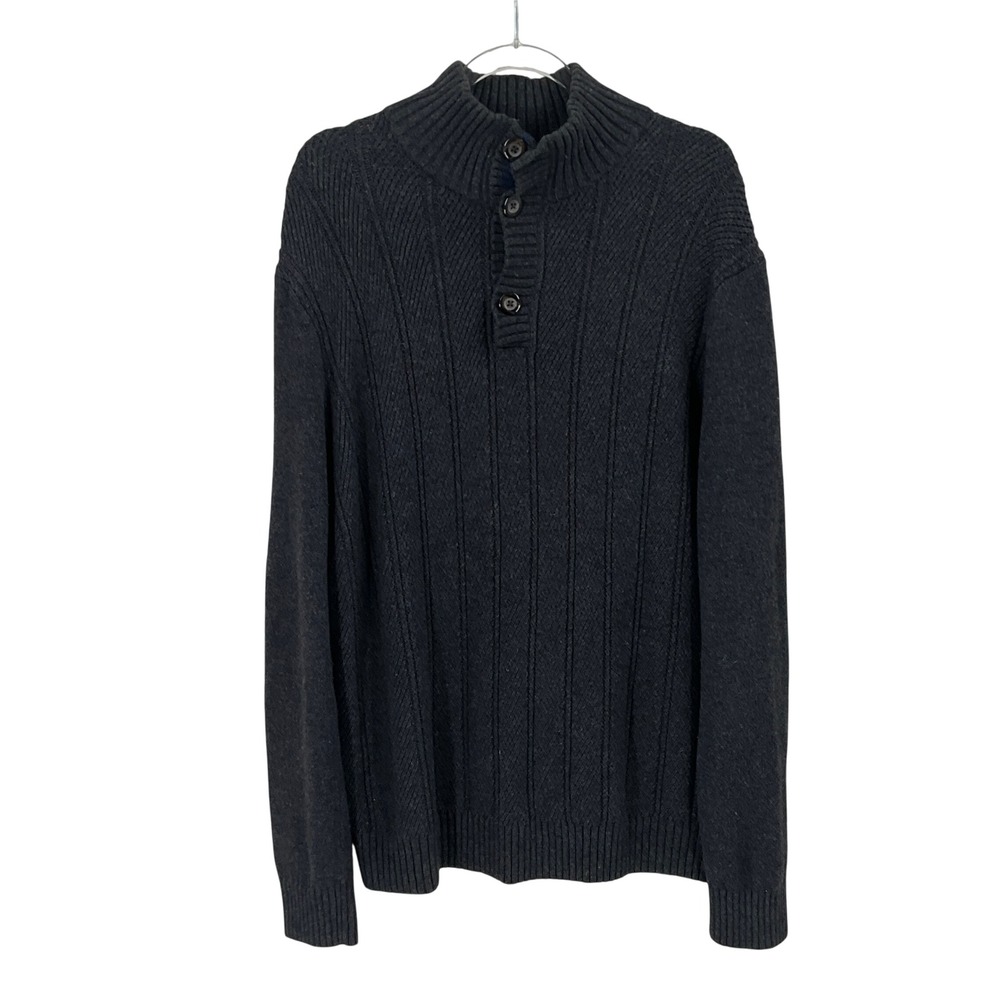 Banana Republic Sweater Mens XL Gray Wool Blend Ribbed Mock Neck Henley Classic